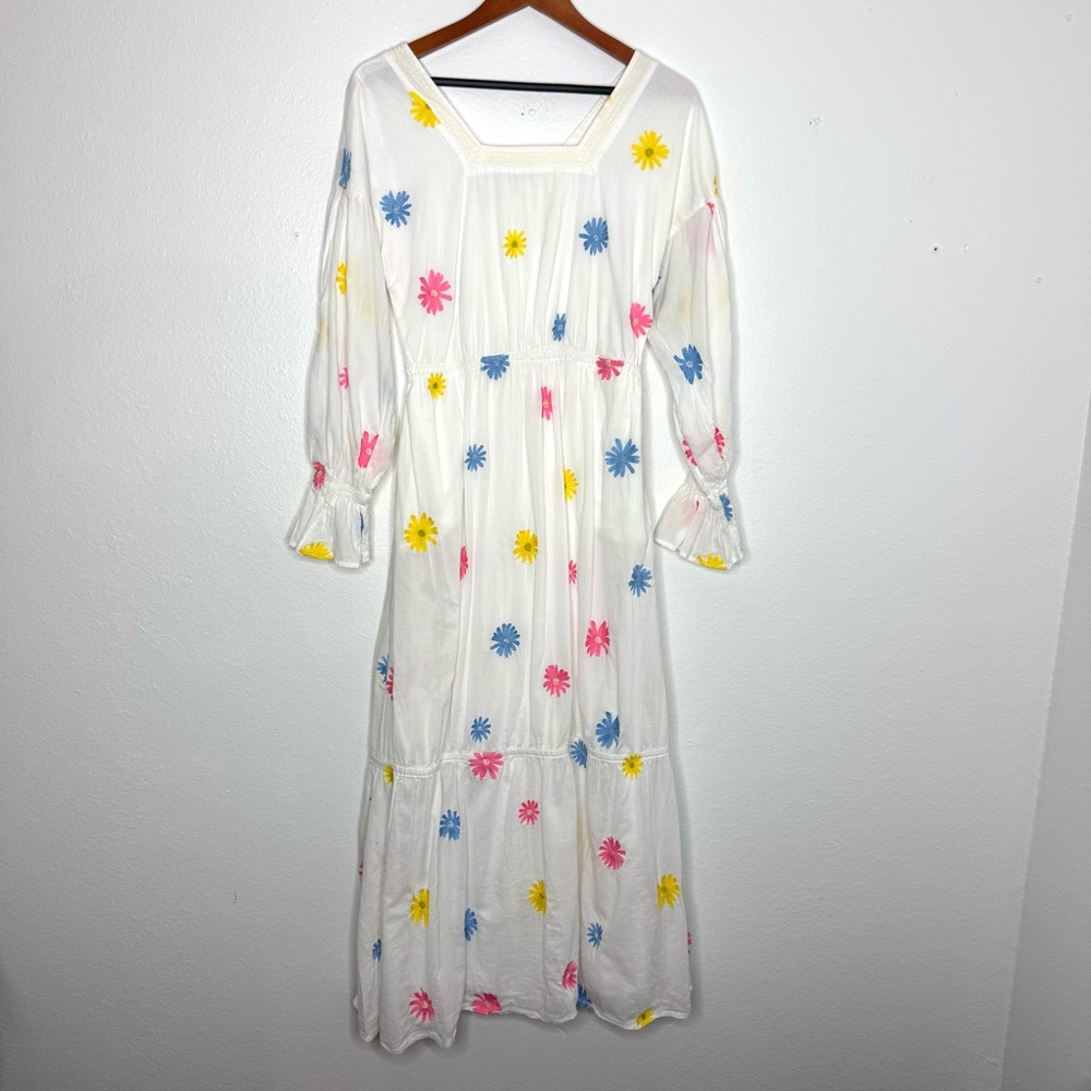 Something‎ Navy Rainbow Multi Flower Embroidered Tiered Long Sleeve Maxi Dres - Picture 2 of 9
